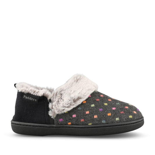 Ladies Dora 3284 Wide Fit Spotty Slipper In Charcoal