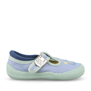 Boys Briley Way T Blue Combi Canvas T-bar Shoe In Kids F Fit