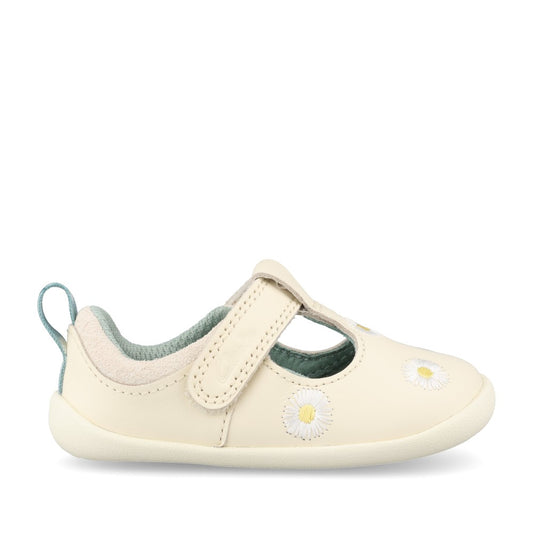 Girls Roamer Flora T Cotton Leather T-bar Shoe In Kids F Fit