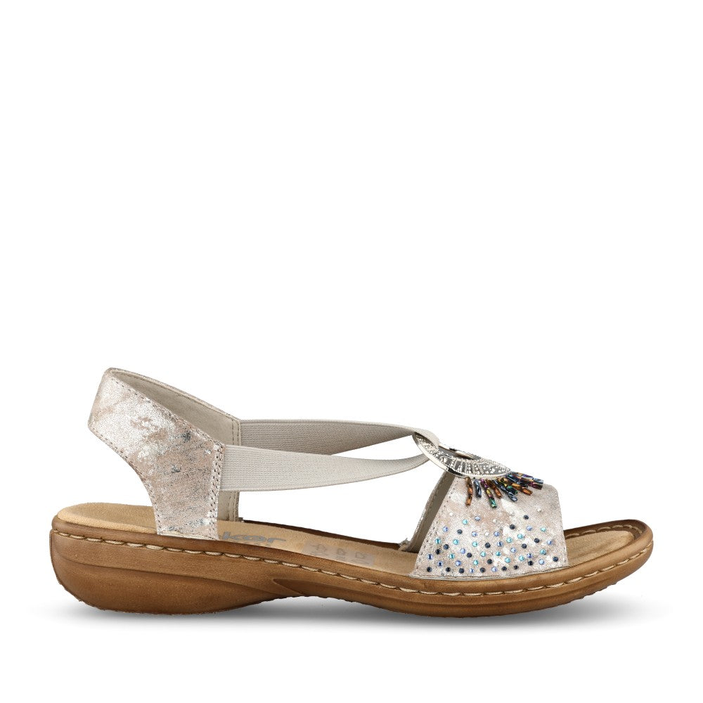 Ladies 60880 Low Heel Sandal In Metallic