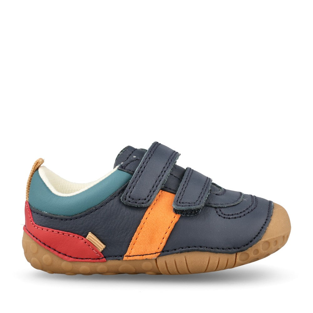 Boys Zap Navy Leather Velcro Shoe In Kids F Fit