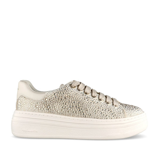 Ladies 1-23795 Laced Trainer In Champagne