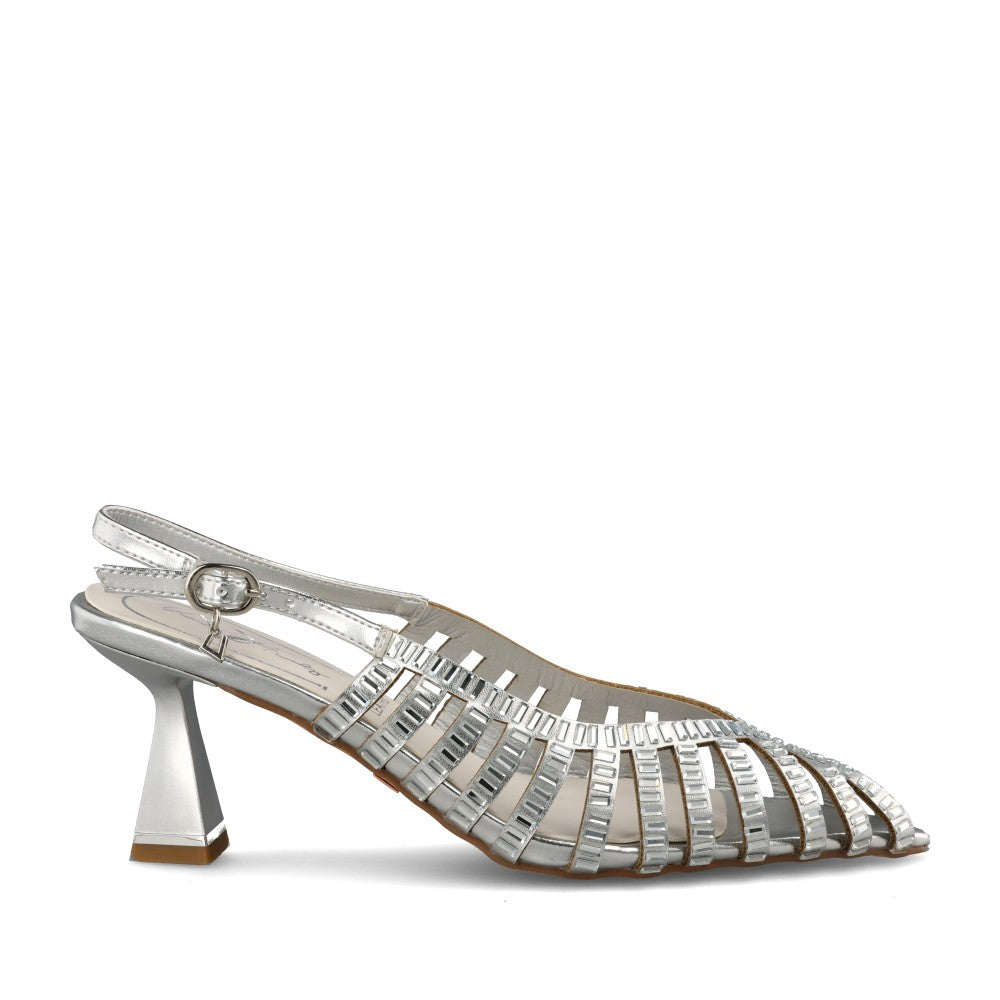 Ladies Cold Heart Medium Heel Sandal In Silver