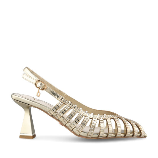 Ladies Cold Heart Medium Heel Sandal In Gold