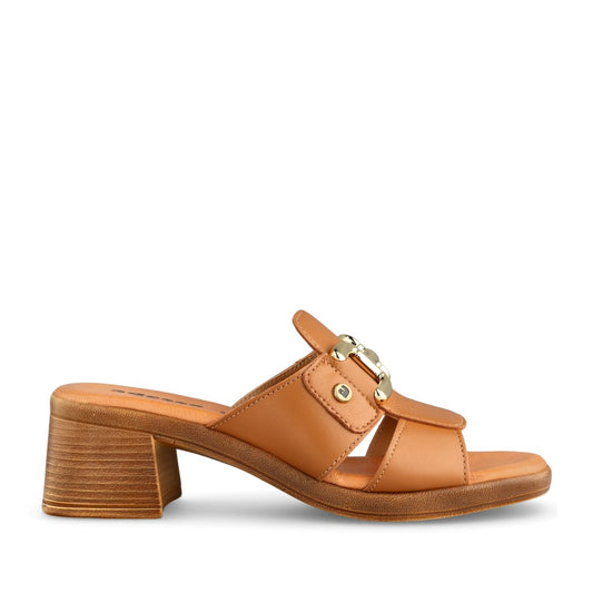 Ladies A8420 Lux Low Block Heel Mule In Tan