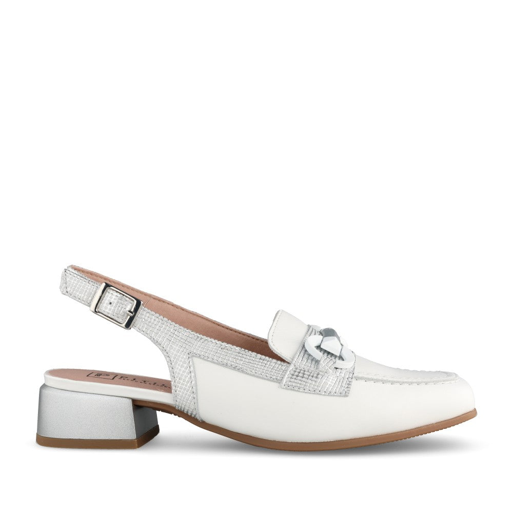 Ladies 11151 Block Heel Sling Back Shoe In White