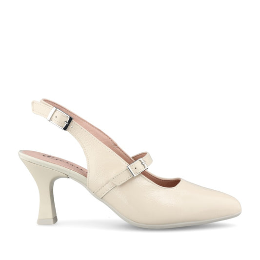 Ladies 11190 Medium Heel Court Shoe In Cream
