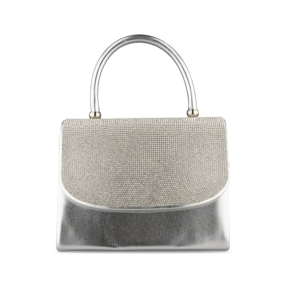 Ladies Pw Diamante Clutch Bag In Silver