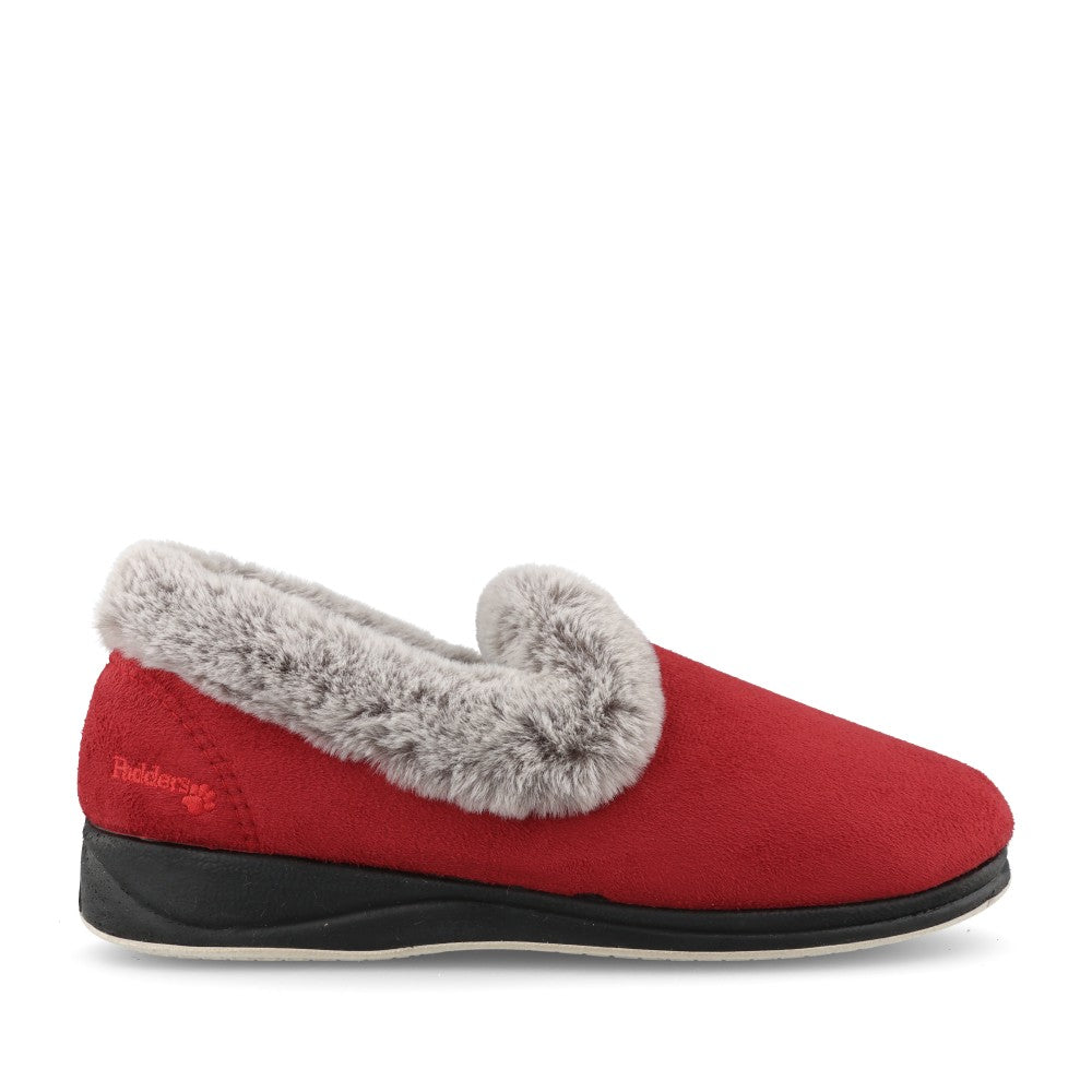 Ladies Repose Wide Fit Plain Slipper In Red