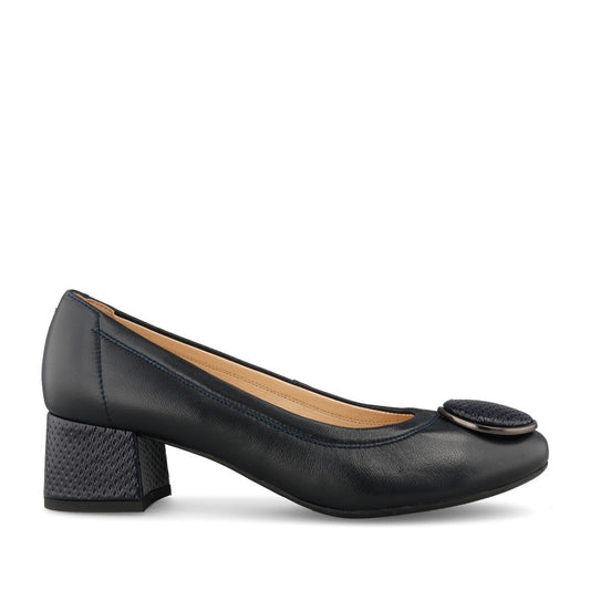 Ladies 6939 H-fit Mid Heel Court Shoe In Navy