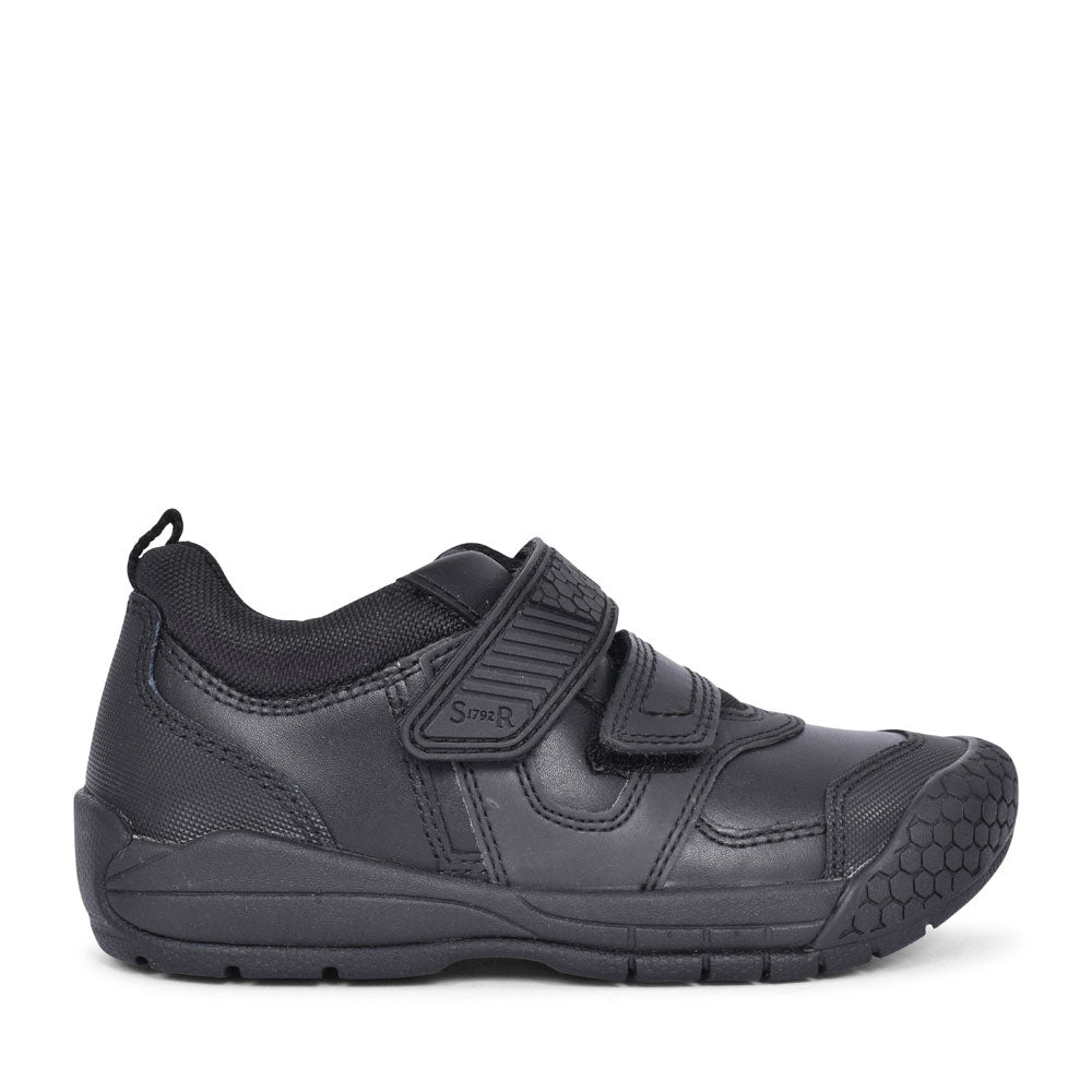 Boys Strike Black Leather Velcro Shoe In Kids G Fit