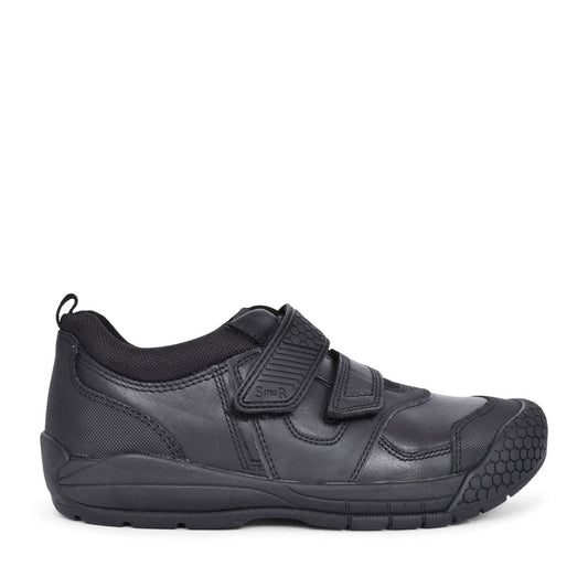 Boys Strike Black Leather Velcro Shoe In Kids F Fit