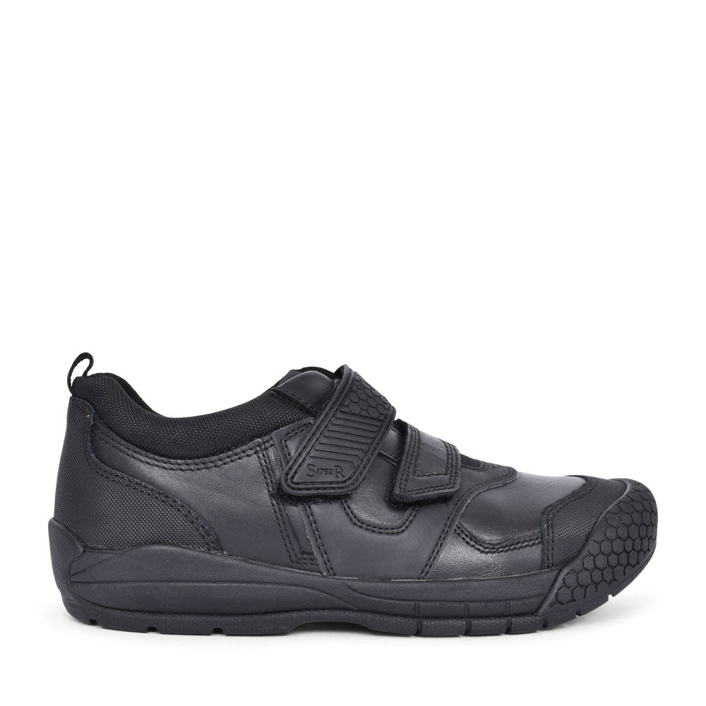 Boys Strike Black Leather Velcro Shoe In Kids G Fit