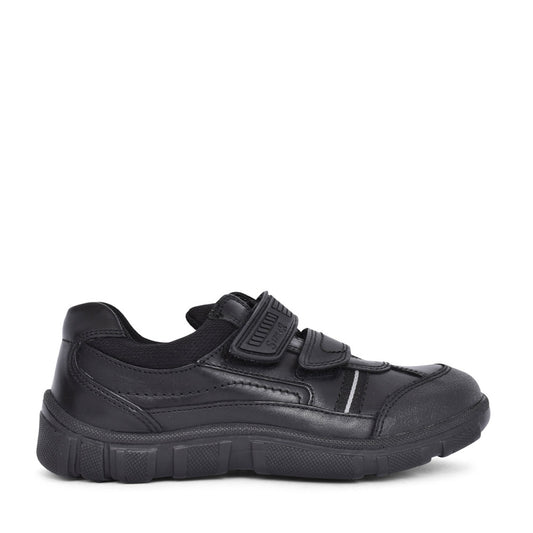 Boys Luke Black Leather Velcro Shoe In Kids F Fit