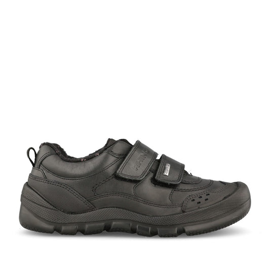 Boys Trooper Black Leather Velcro Shoe In Kids F Fit