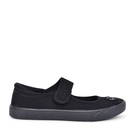 Girls Hopper Go Black Fabric Plimsoll In Kids F Fit