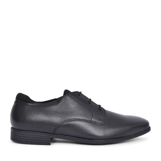 Boys Academy Black Leather Laced Shoe In Kids F Fit