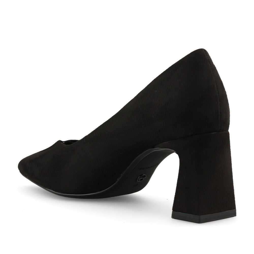 Tamaris Ladies 1-22453 Suede Block Heel Court Shoe In Black