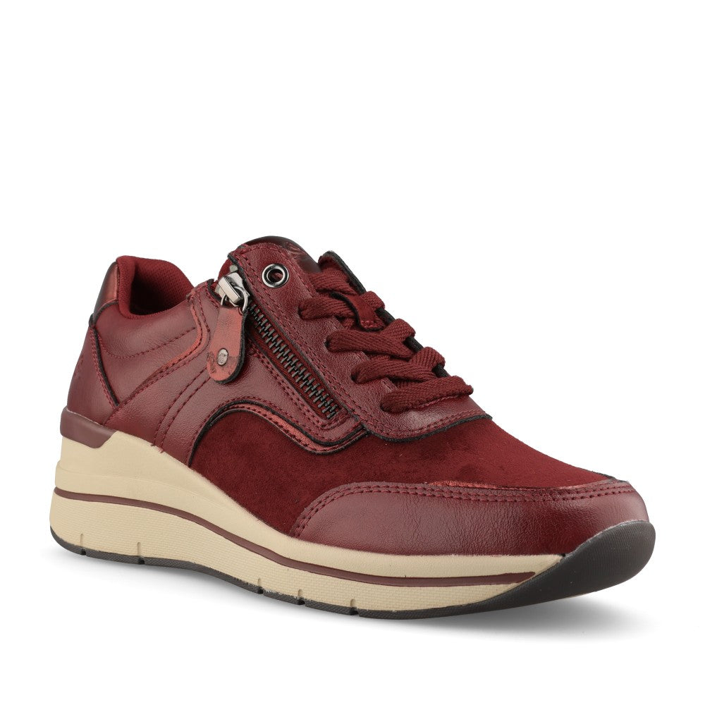 Jana Ladies 8-23790 Laced Trainer In Red